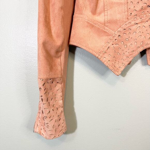 BCBG Maxazria Pink Rose Suede Embroidered Bomber Jacket Size M - Picture 3 of 9